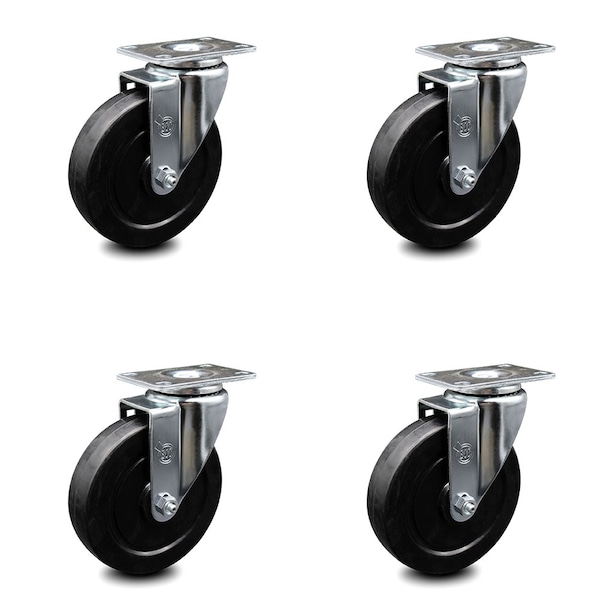 Service Caster 5 Inch Soft Rubber Wheel Swivel Top Plate Caster Set SCC-20S514-SRS-TP3-4 - main